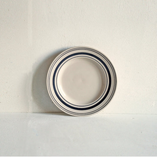 Small Side Plate Black Linen Stripe - Classical Stoneware