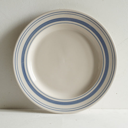 Set of Classical Stoneware Navy Linen Stripe Large Dinner Plates