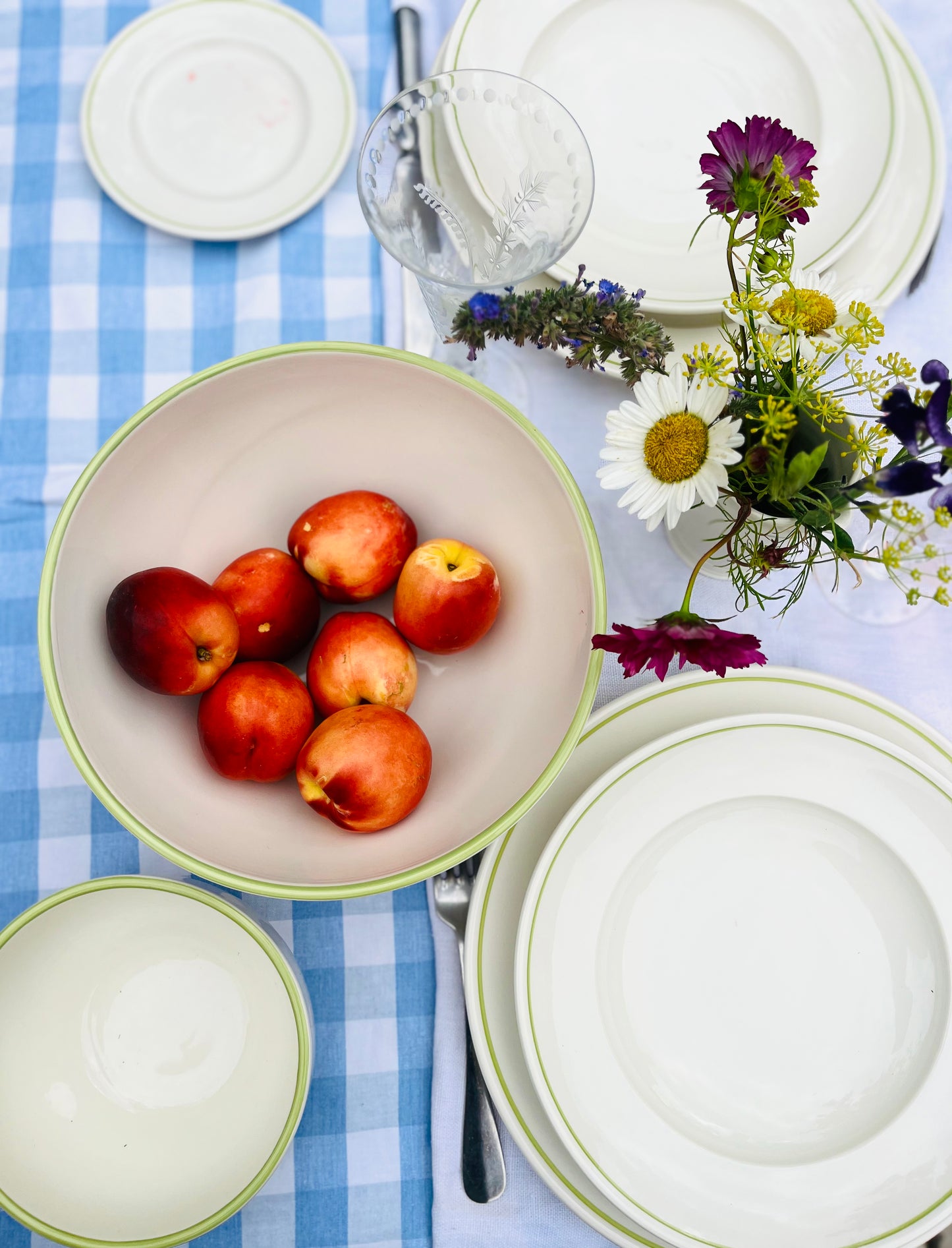 Set of Three Deep Serving Bowls with Clover Green Rim