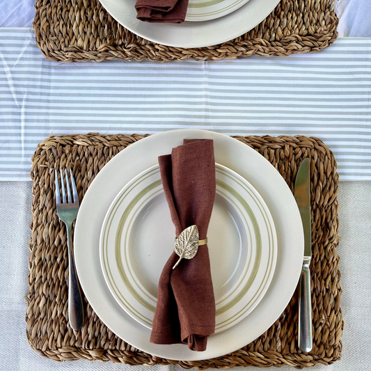 Set of Side Plates Clover Green Linen Stripe - Classical Stoneware