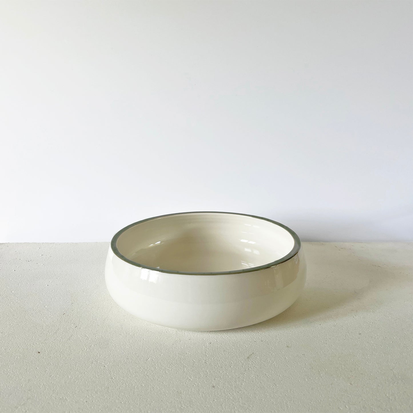 Porcelain Dog Bowl with hand painted green rim
