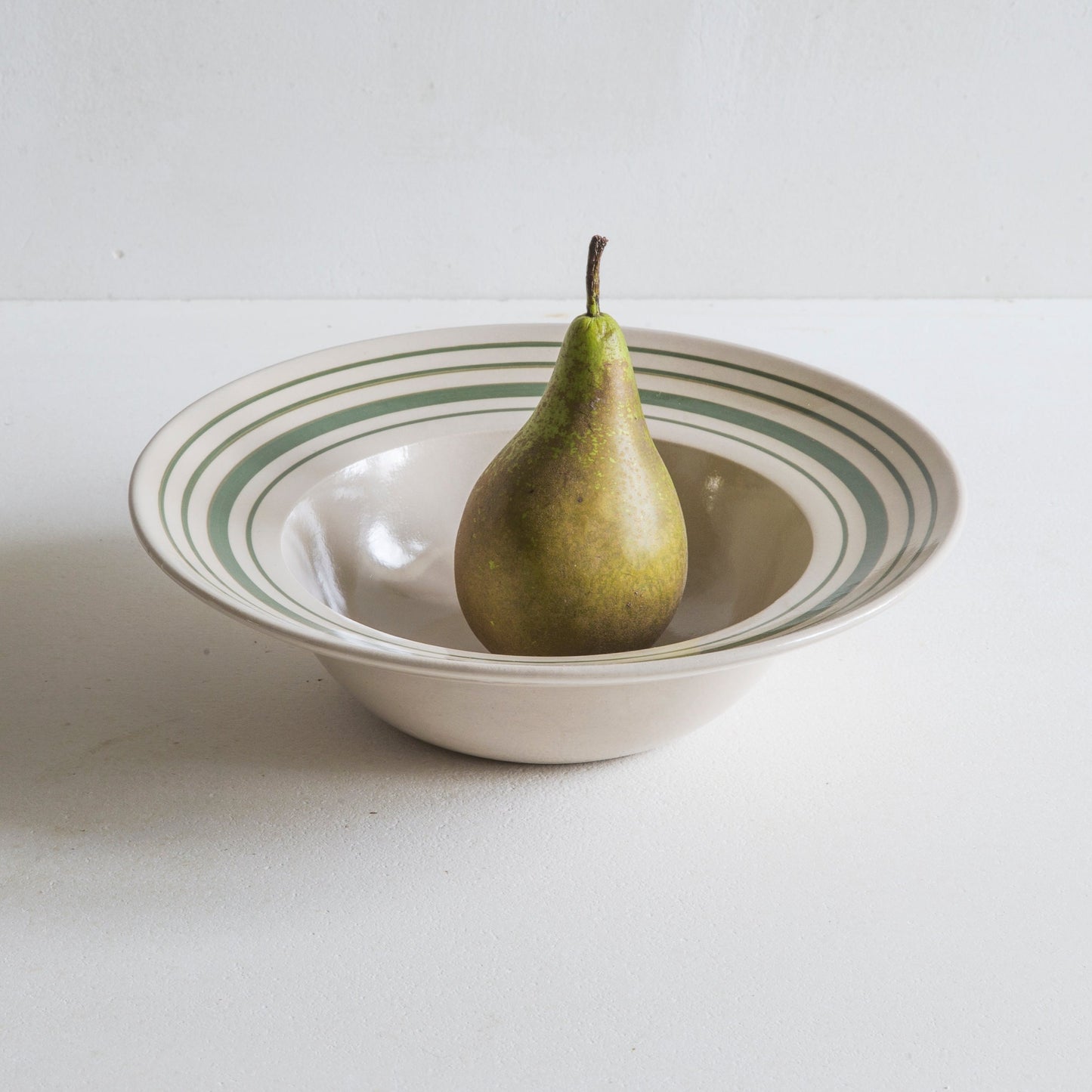 Set of Deep Bowls Clover Green Linen Stripe - Classical Stoneware