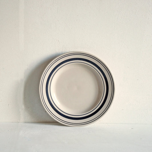 Side Plate Black Linen Stripe - Classical Stoneware