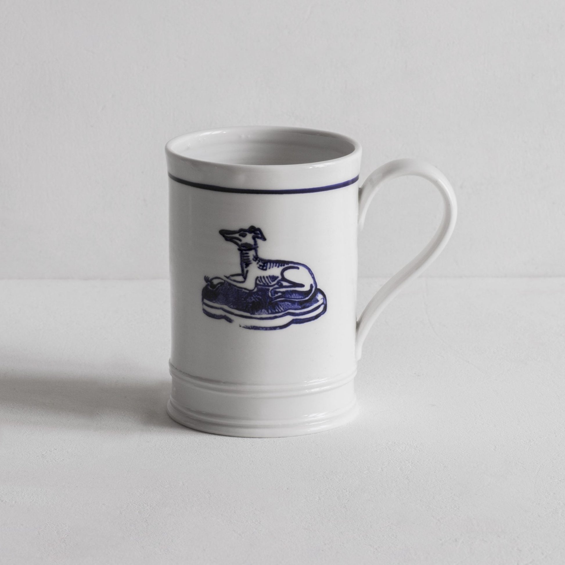 Classical Mug with Blue Line and Hound | Pottery Gifts | Handmade