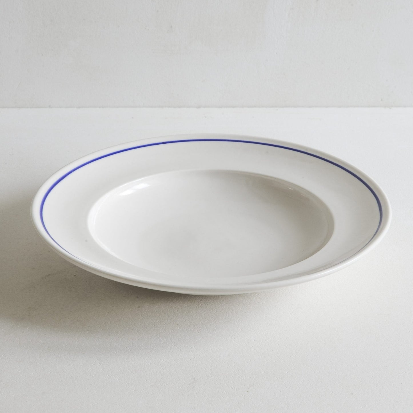 Porcelain Shallow Bowl with Cobalt Blue Line flat view