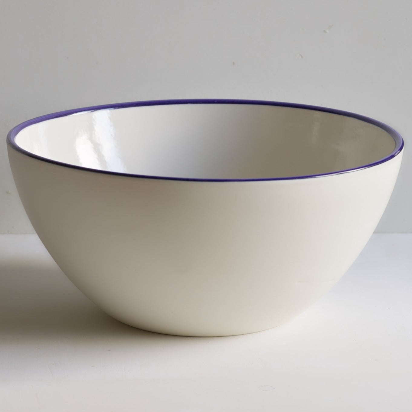 Deep Serving Bowl, Cobalt Blue Rim, Large 30cm