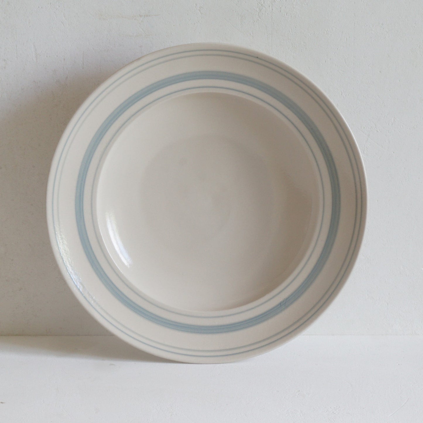Duck Egg Linen Stripe Shallow Bowl