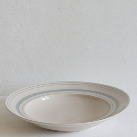 Set of Shallow Bowls Duck Egg Linen Stripe - Classical Stoneware