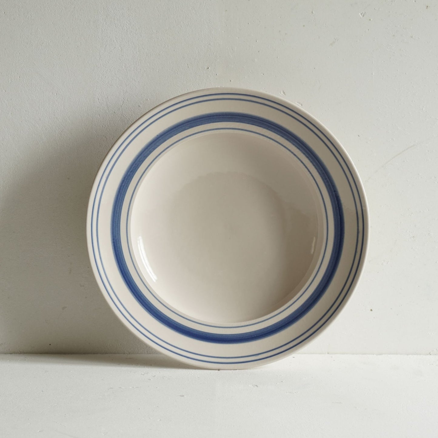 Navy Linen Stripe Shallow Bowl