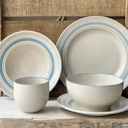 Classical Stoneware, Duck Egg Linen Stripe - Made to order