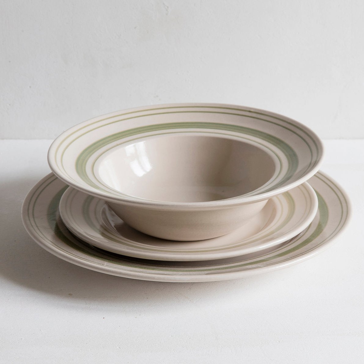 Classical Stoneware, Clover Green Linen Stripe - Made to order