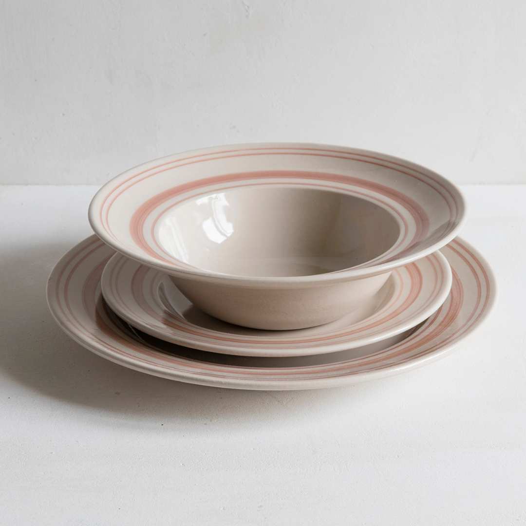 Classical Stoneware, Rose Linen Stripe - Made to order in sets