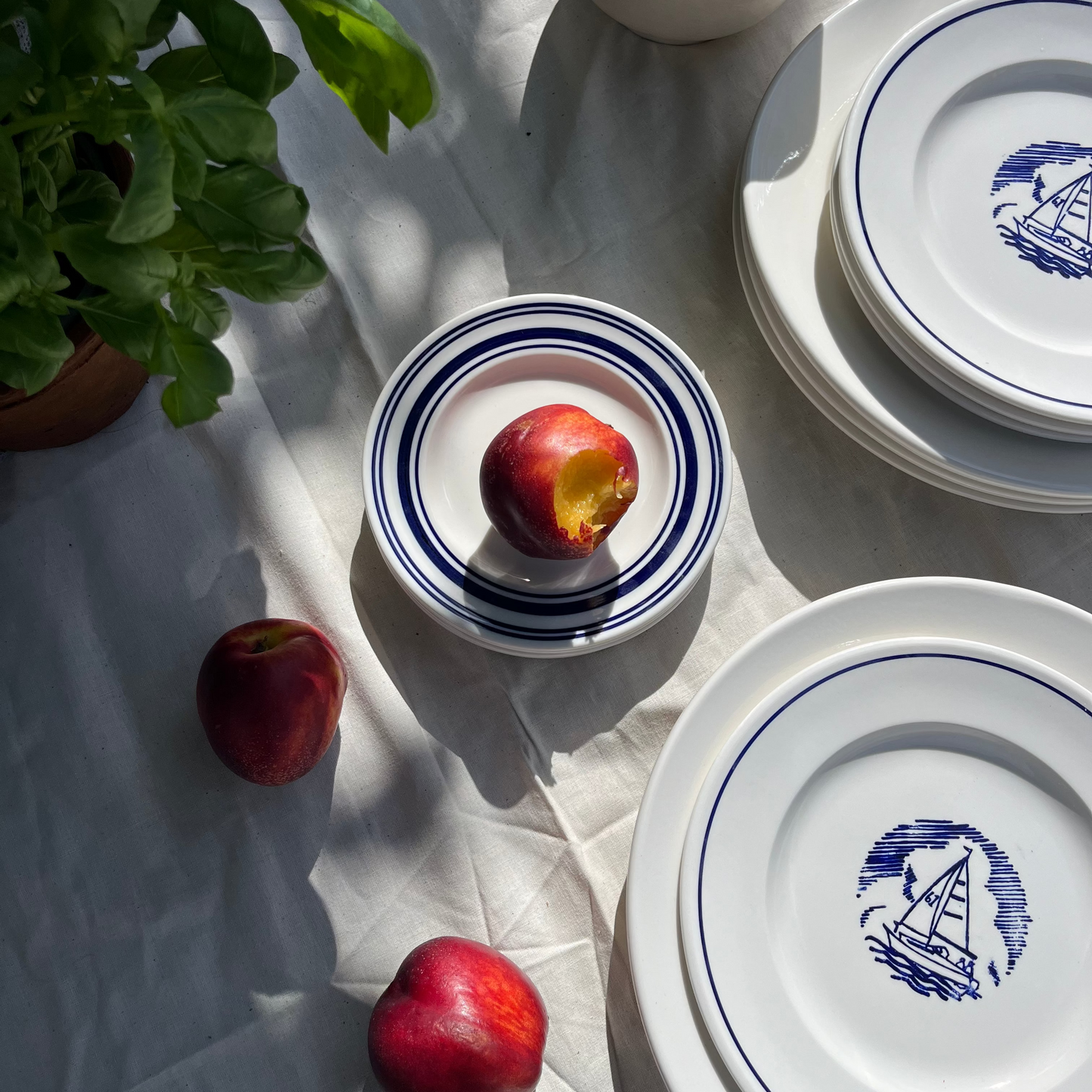 Small Side Plate with Blue Stripes