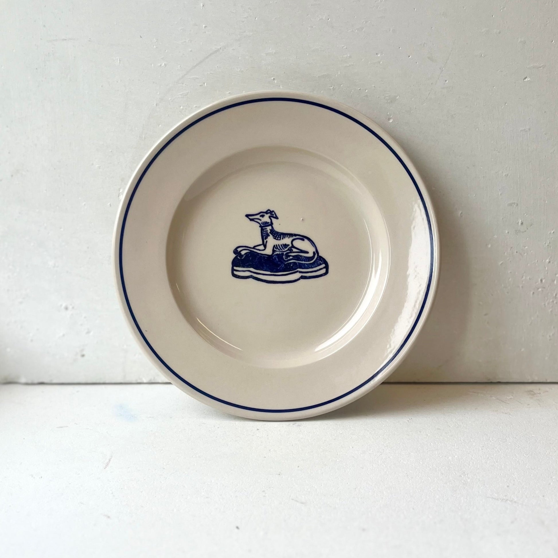 Classical Stoneware Side Plate with Blue Line and Hound