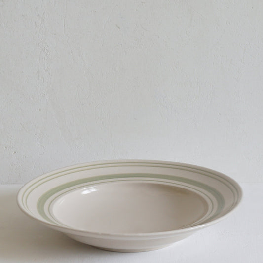 Set of Shallow Bowls Clover Green Linen Stripe - Classical Stoneware