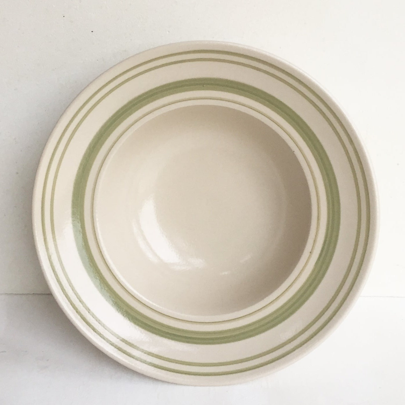 Set of Deep Bowls Clover Green Linen Stripe - Classical Stoneware