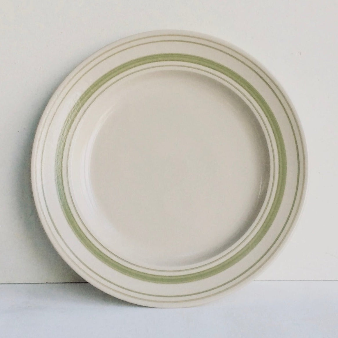 Set of Large Dinner Plates Clover Green Linen Stripe - Classical Stone