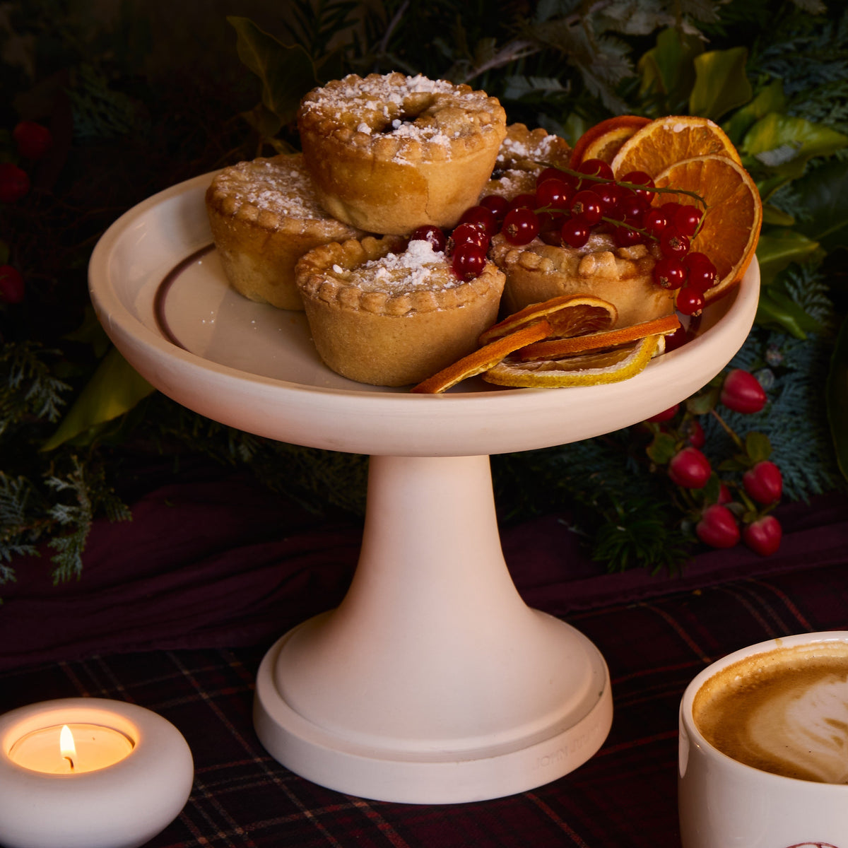 Porcelain Mince Pie Stand, Tall - Burgundy Line