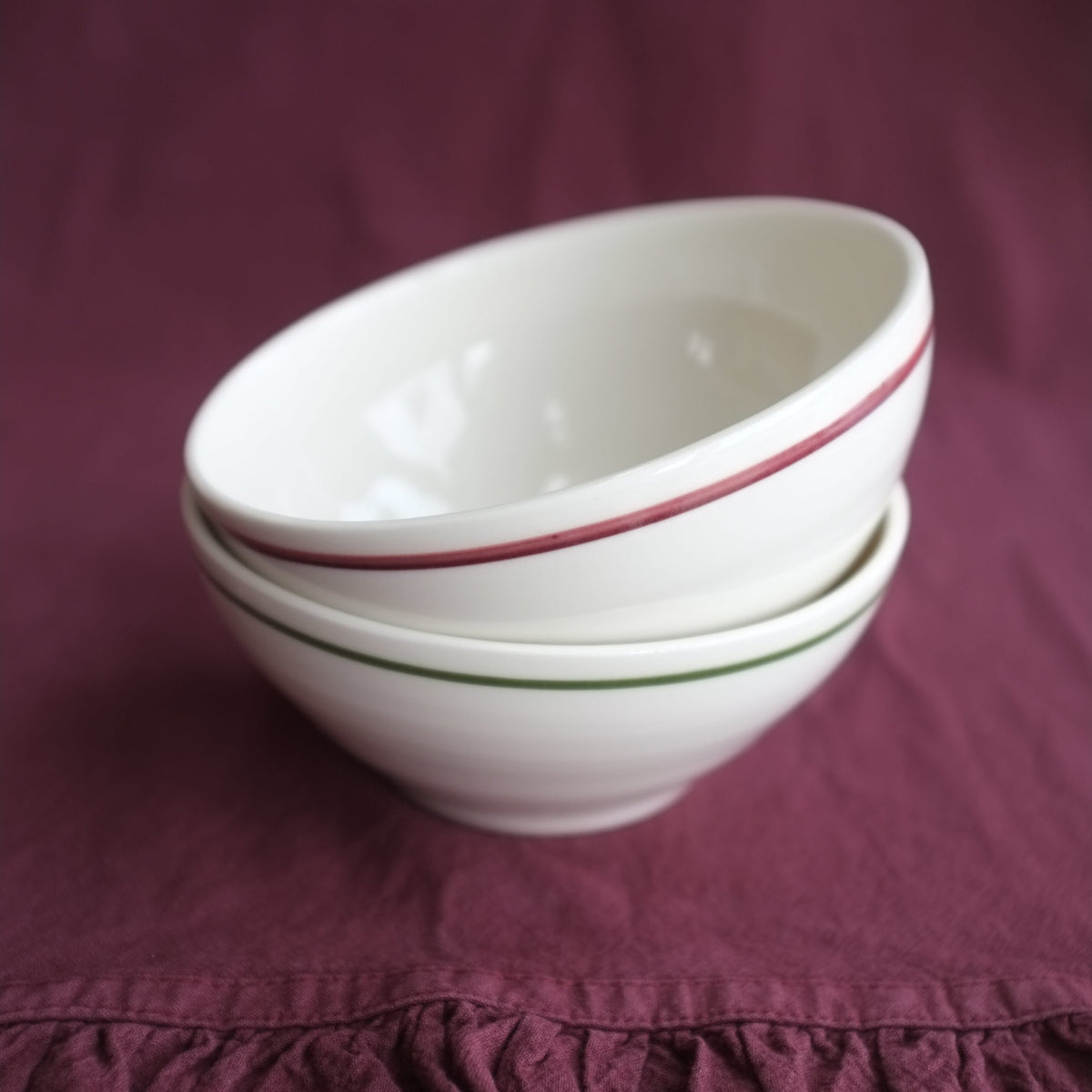 Porcelain Lowered Simple Bowl, Burgundy Line