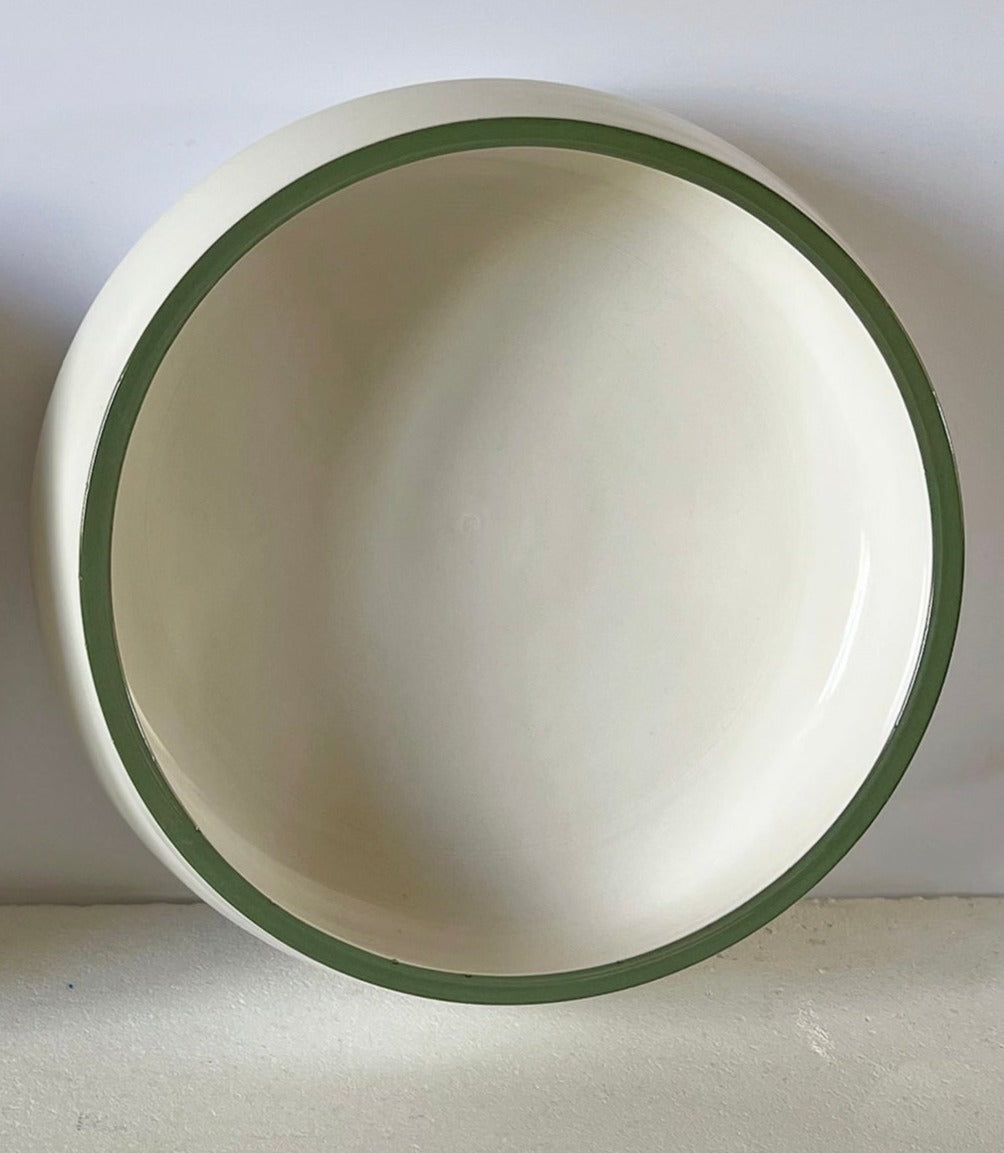 Porcelain Dog Bowl Small Hound Large Green Rim