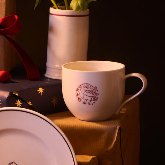 John Julian and Makoto Kagoshima Simple Mug with Robin - Burgundy
