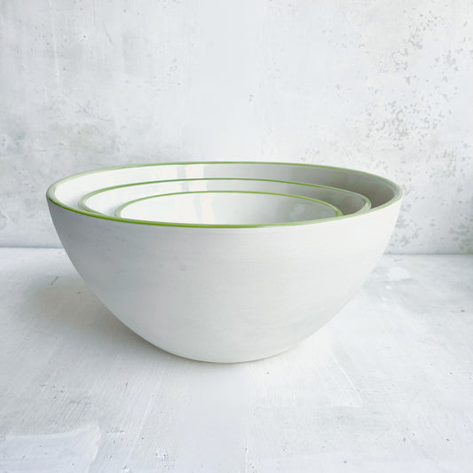 Set of Three Deep Serving Bowls with Clover Green Rim