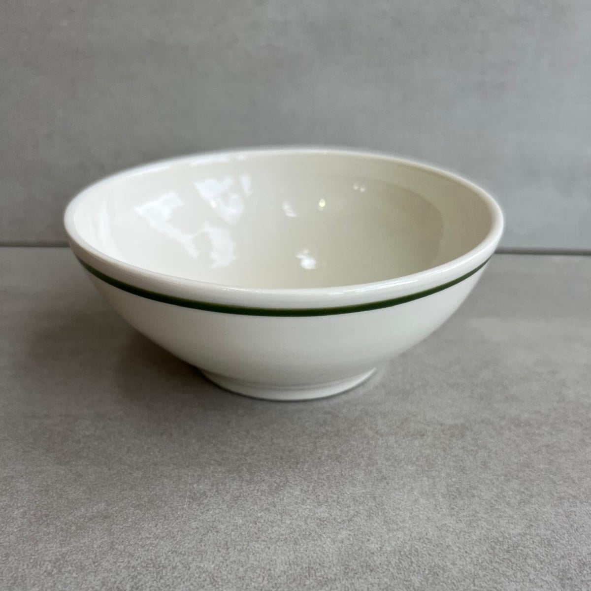 Porcelain Lowered Simple Bowl, Forest Green Line