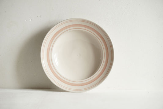 Set of Classical Stoneware Rose Linen Stripe Shallow Bowls