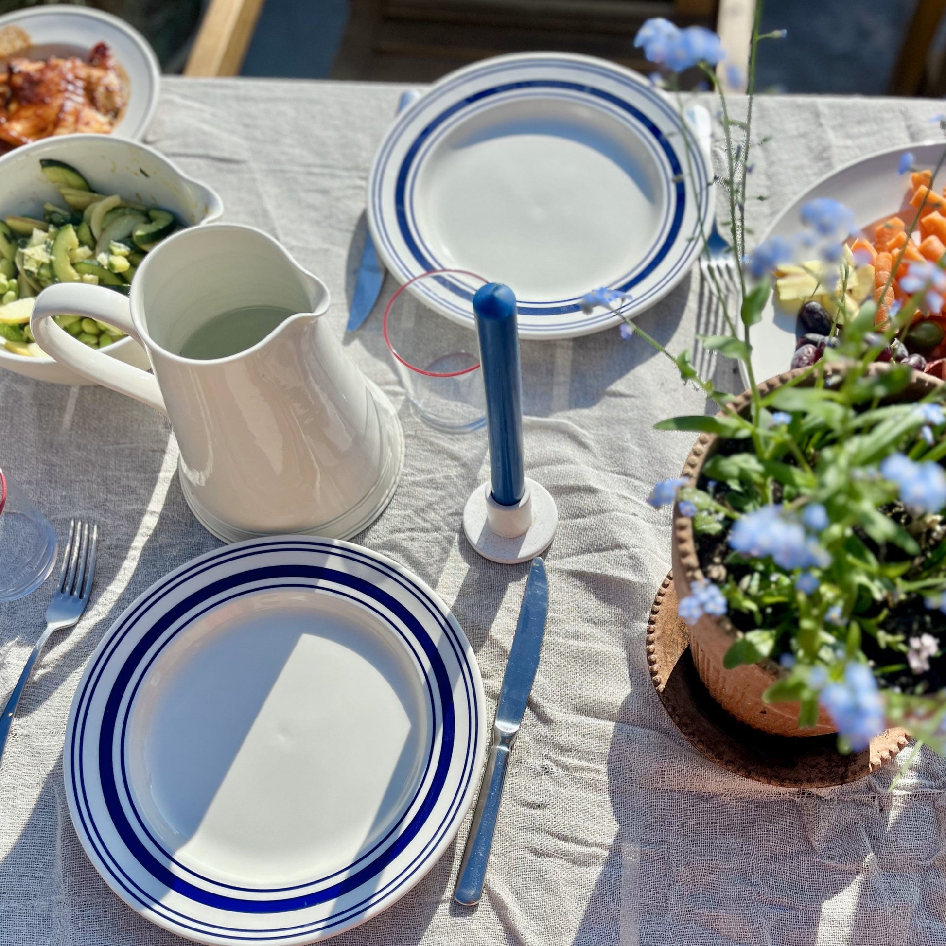 Porcelain Dinner Plate | Cobalt Blue Nautical Sea Stripes