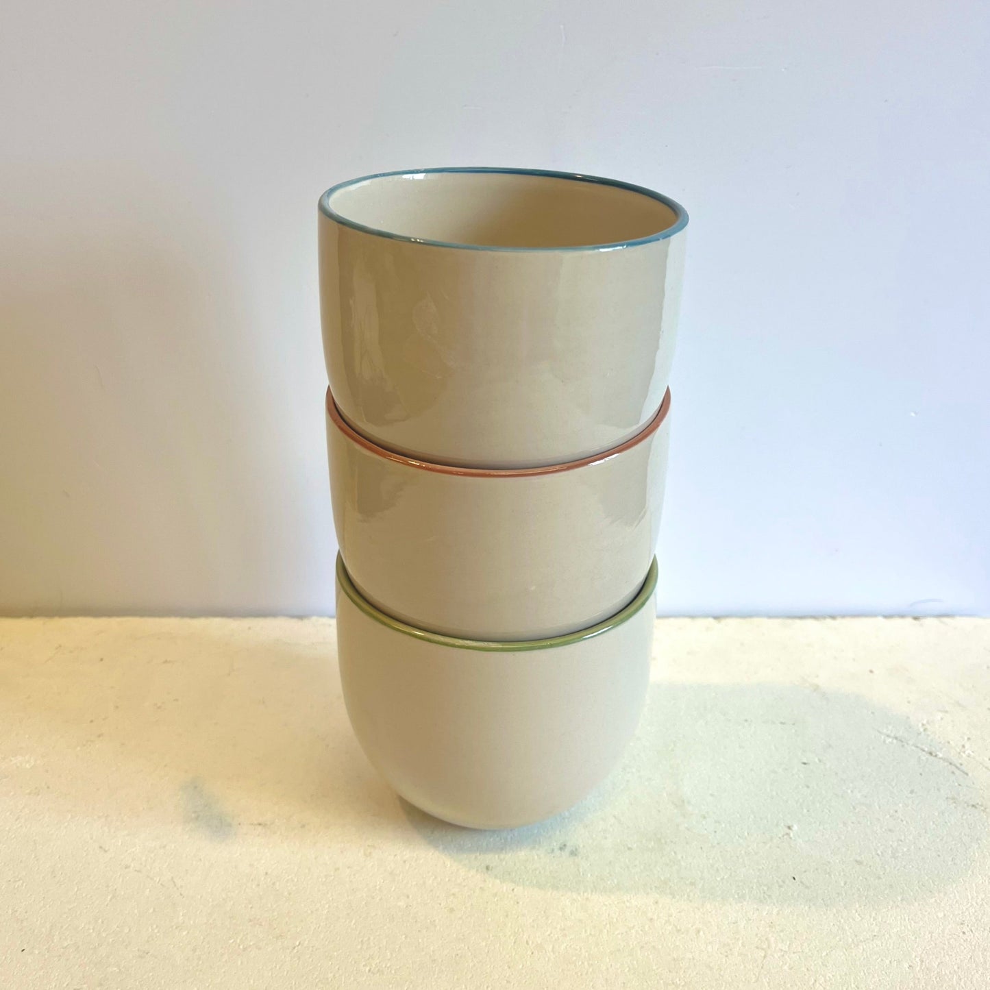 Simple Stoneware Beaker with Clover Green Rim - Seconds