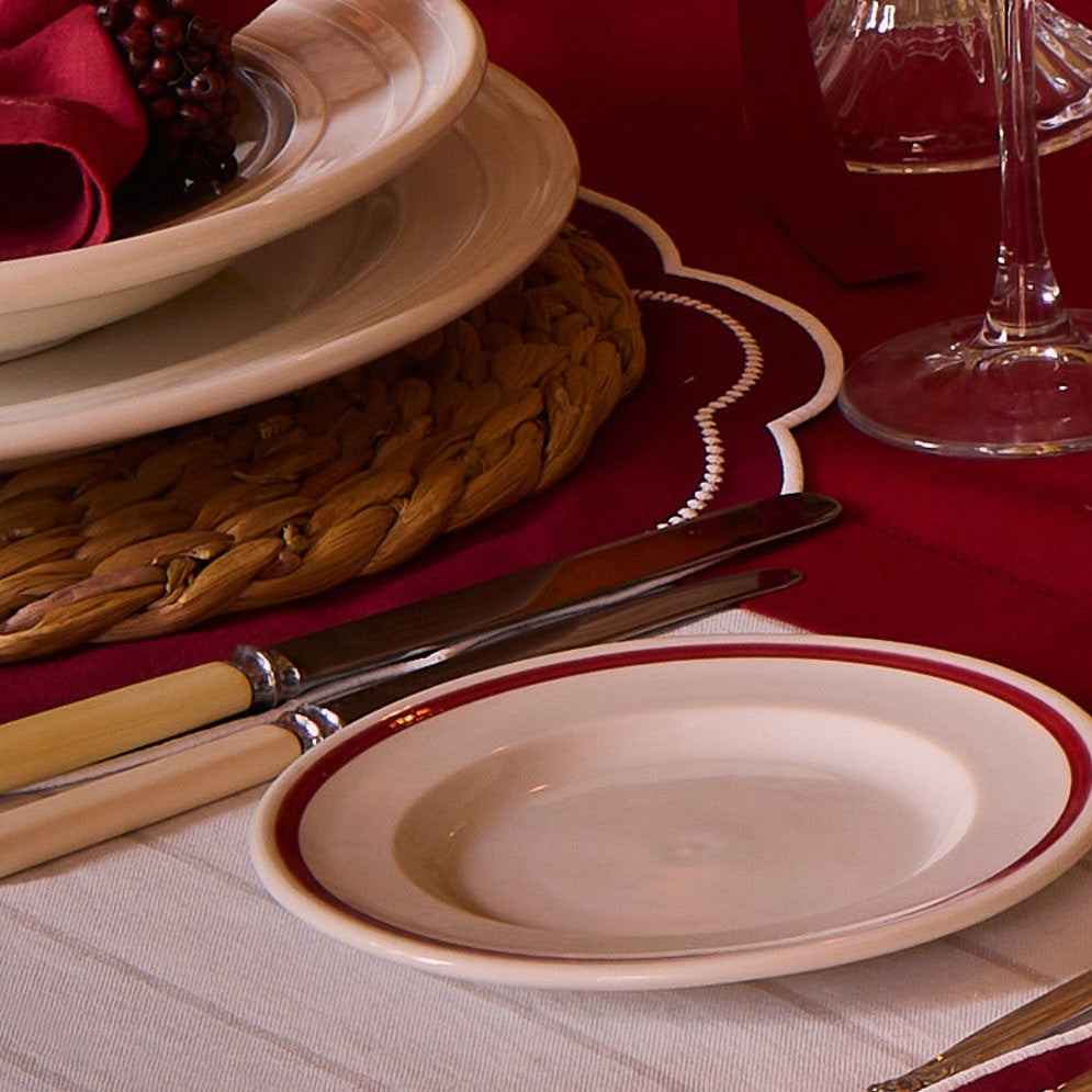 Small Side Plate - Classical Porcelain, Red Stripe