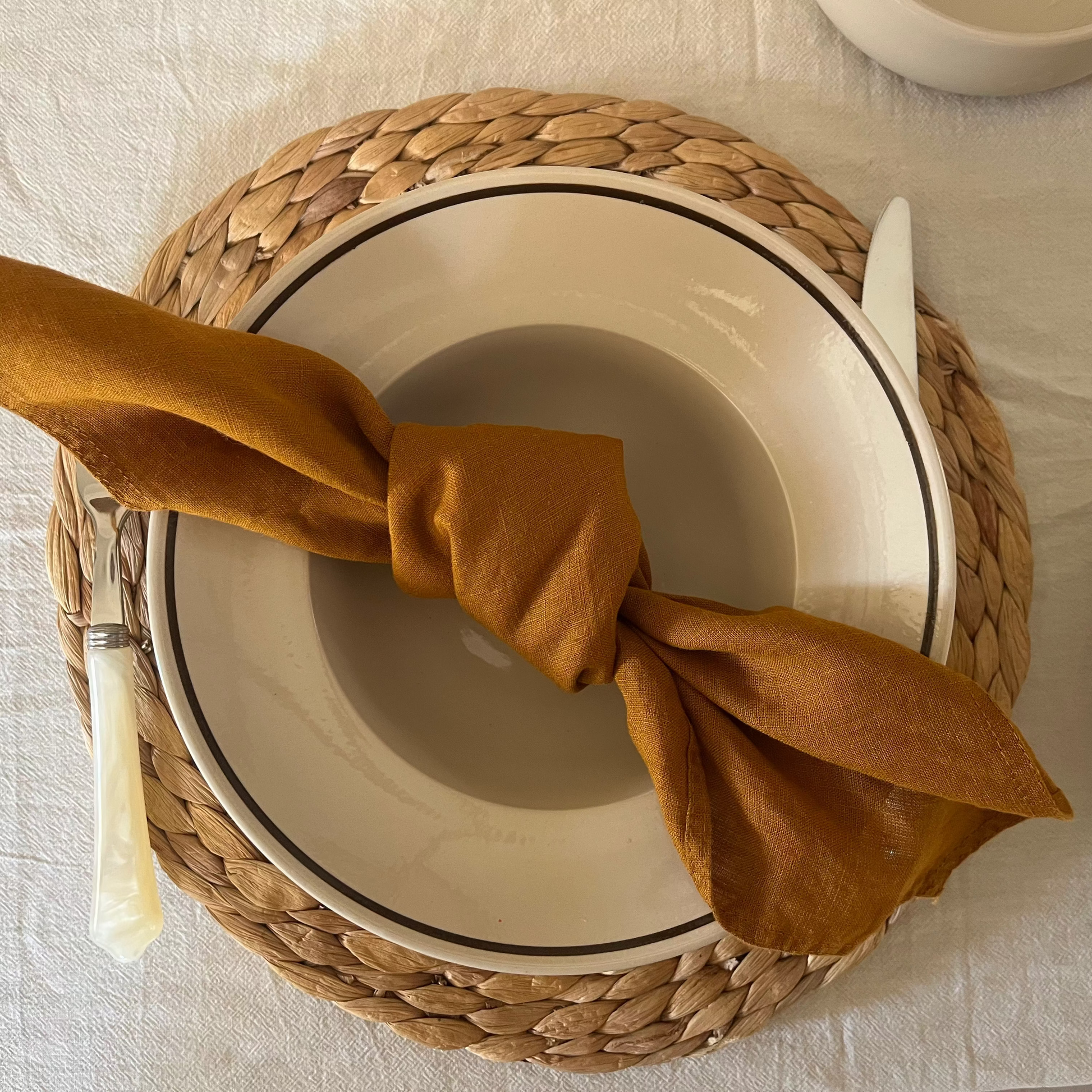 Classical Stoneware Deep Bowl with Brown Line - Seconds