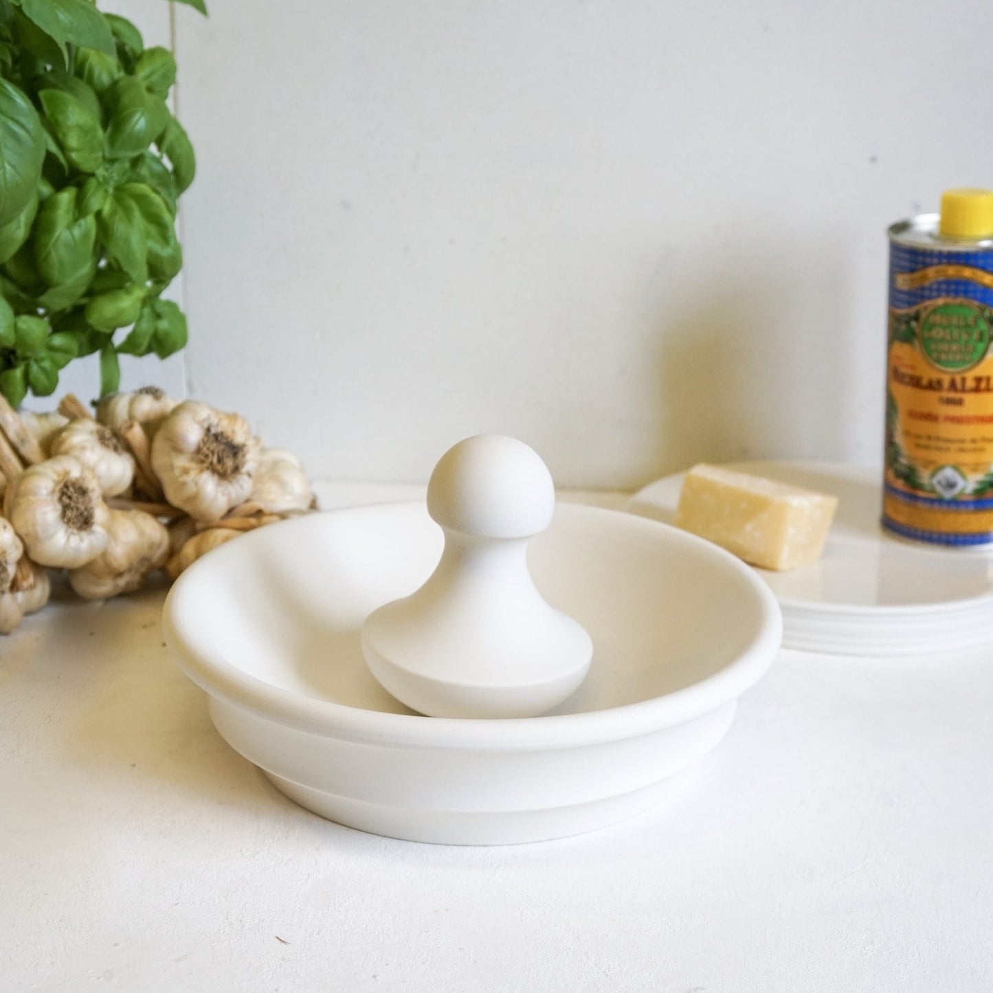 Porcelain Bowl Mortar with Ball Pestle perfect for pesto making