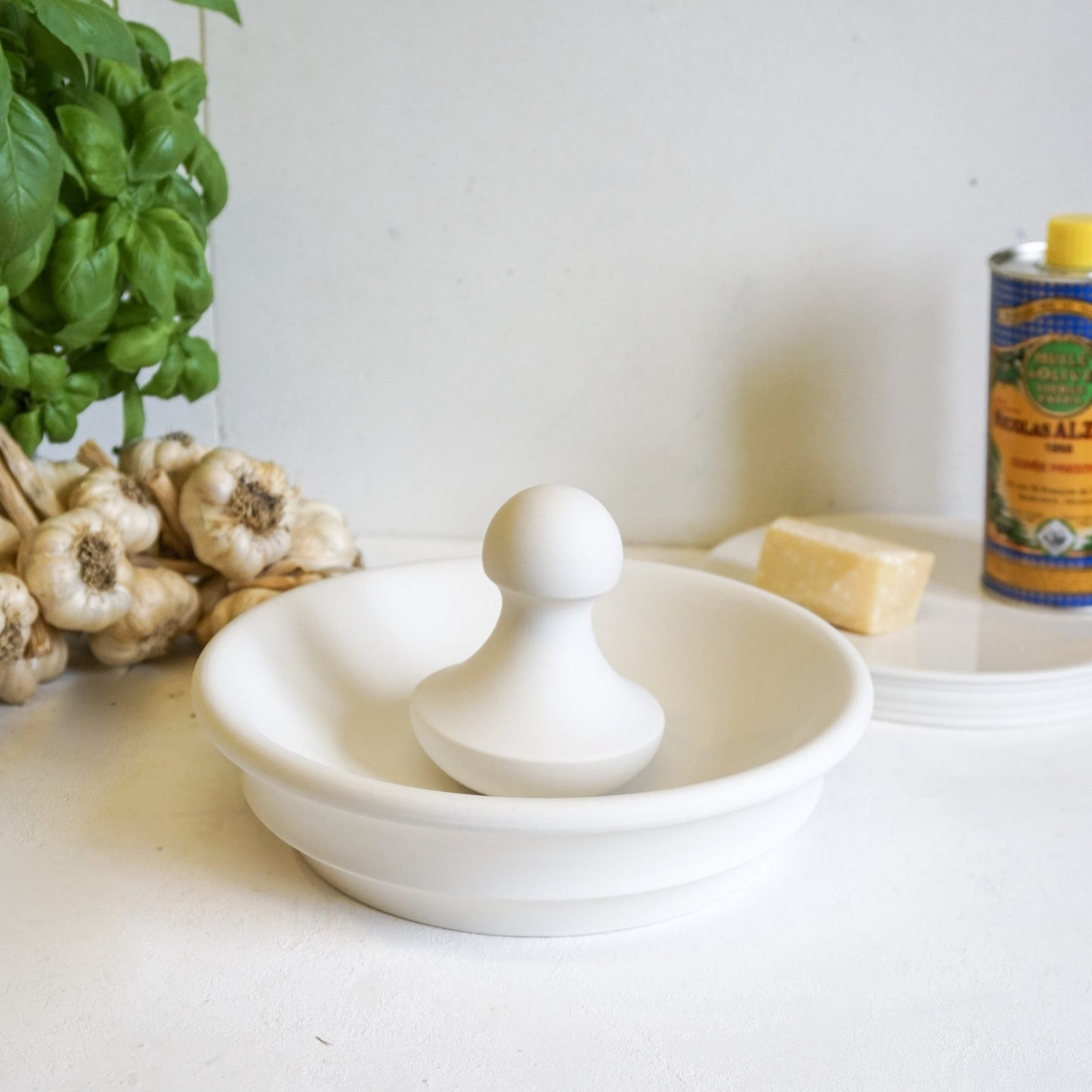 Porcelain Bowl Mortar with Ball Pestle perfect for pesto making