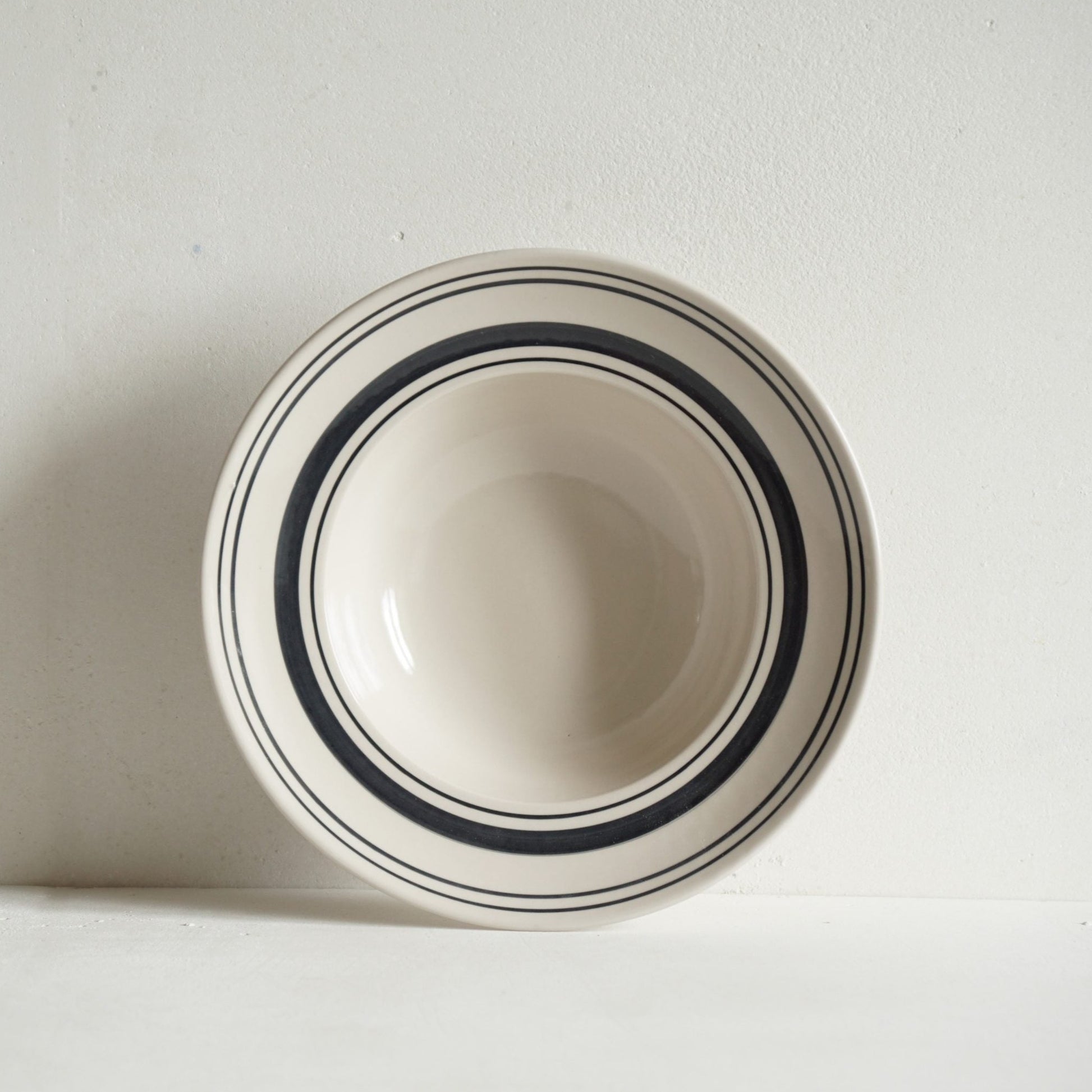 Stoneware Deep Bowl | Black Linen Stripe | Luxury Dinnerware