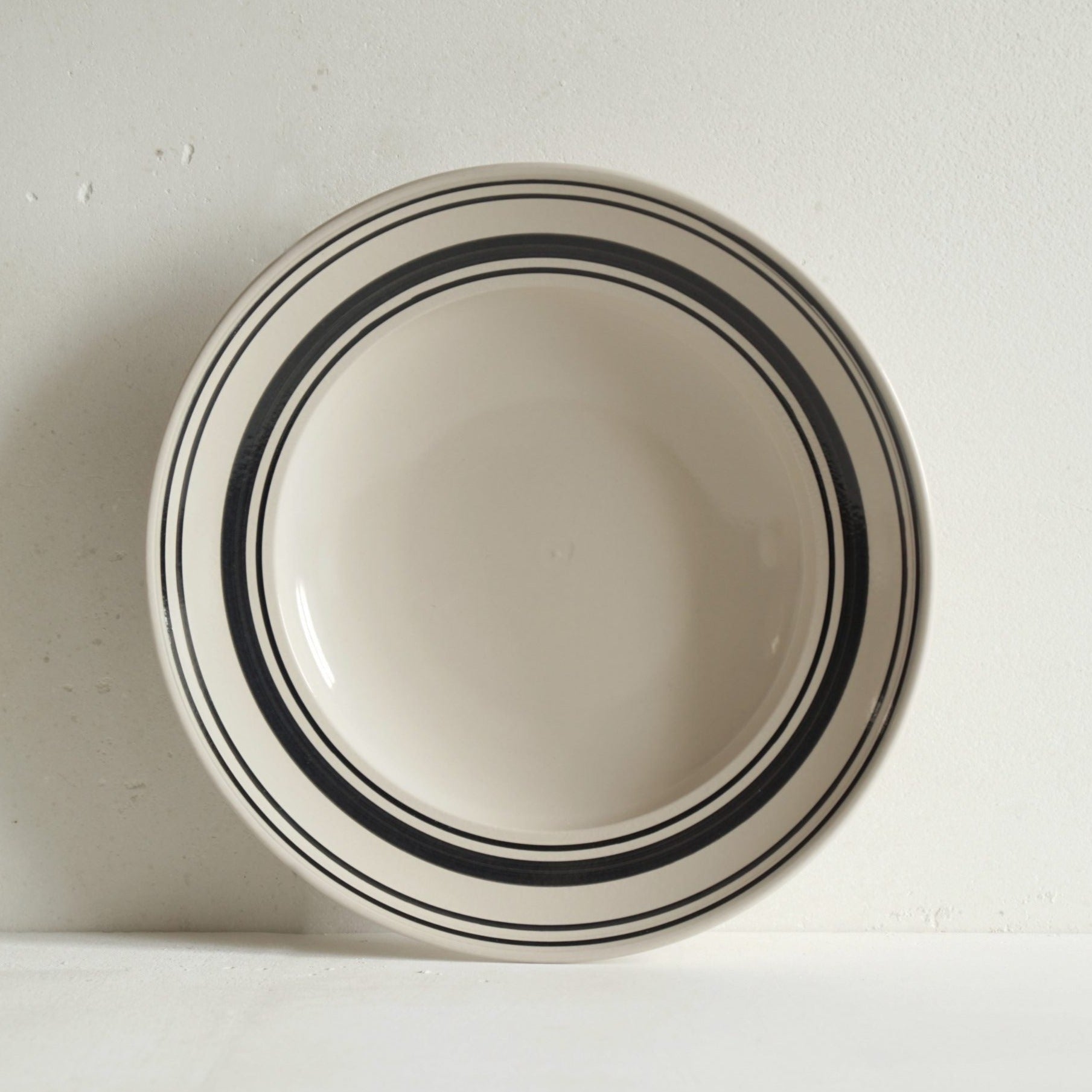 Stoneware Shallow Bowl | Black Linen Stripe | Luxury Dinnerware