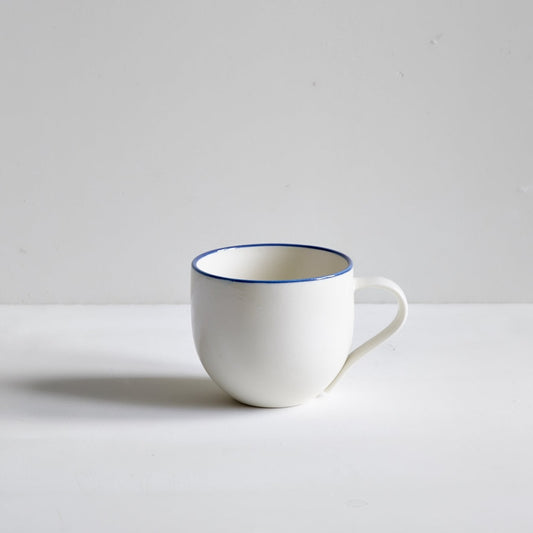 Simple Porcelain Mug with Iris Blue Rim - Seconds