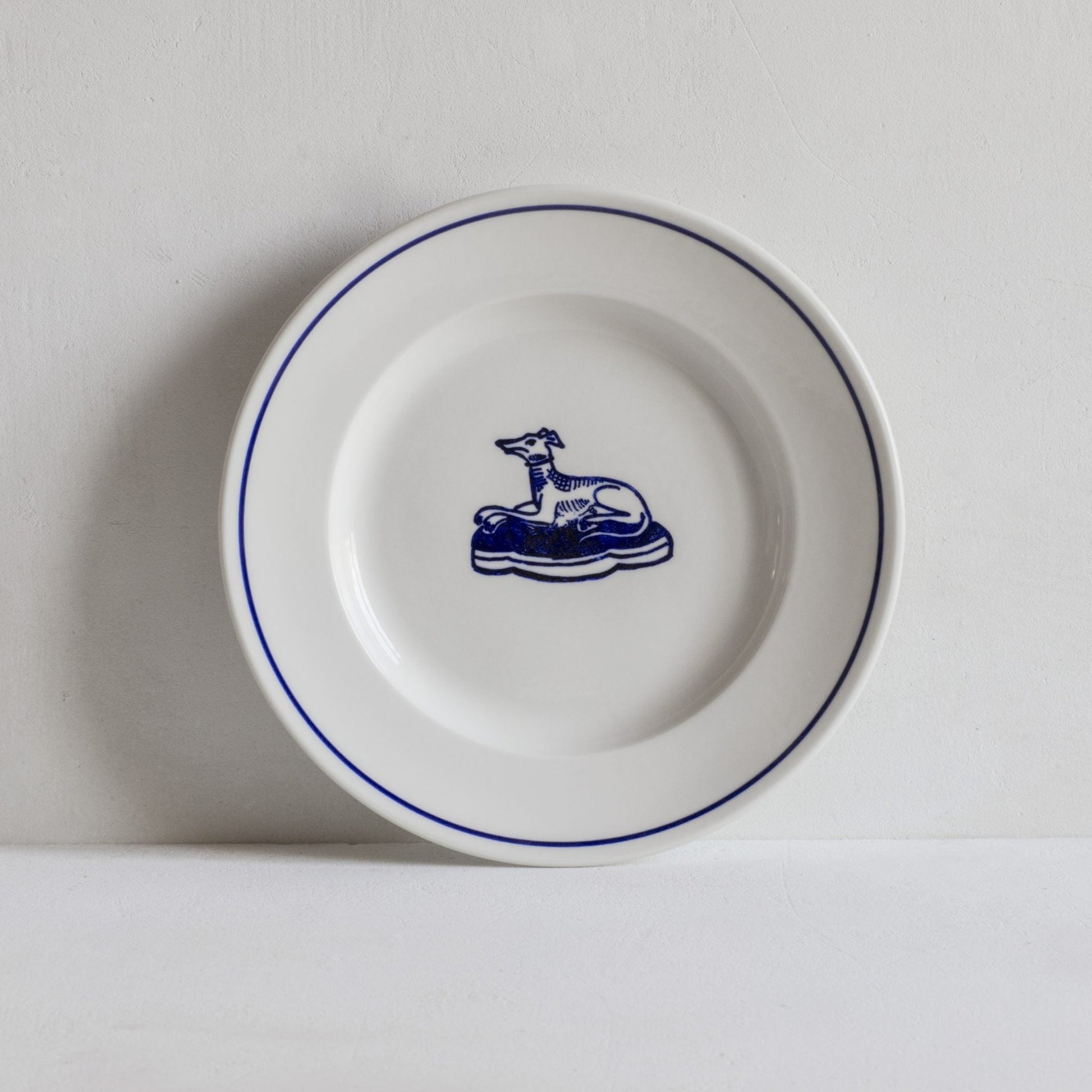 Classical Porcelain Side Plate with Blue Line and Hound