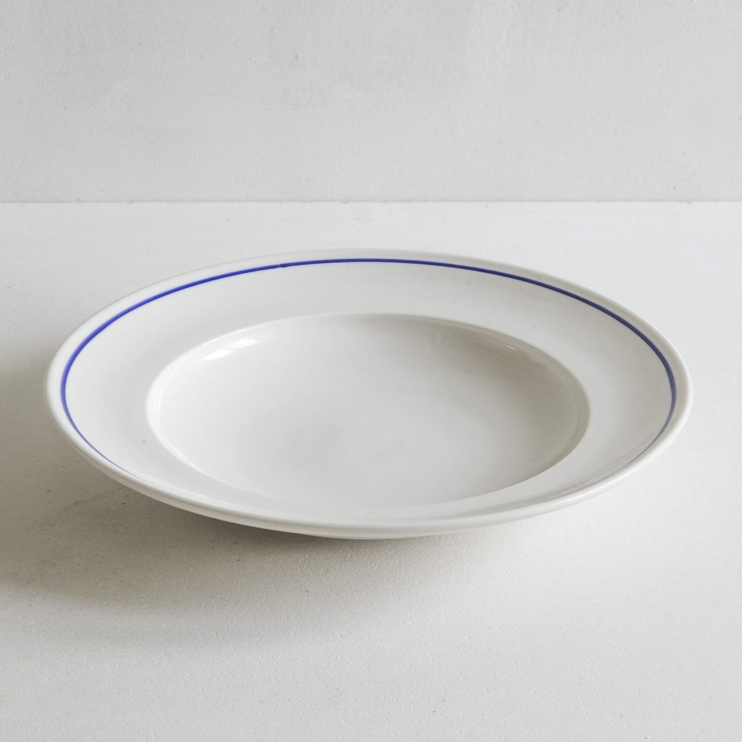 Porcelain Shallow Bowl with Cobalt Blue Line flat view