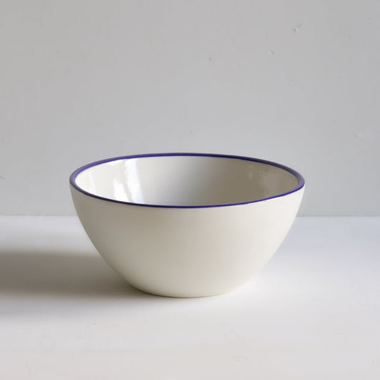 Deep Serving Bowls with Cobalt Blue Rim - Set of Three