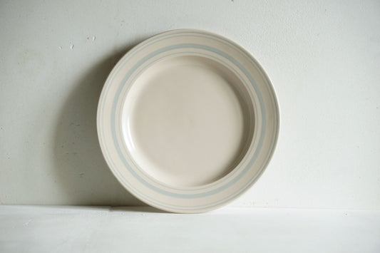 Set of Classical Stoneware Duck Egg Linen Stripe Dinner Plates