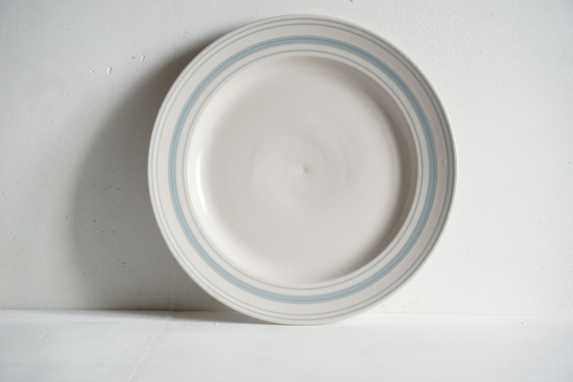 Classical Stoneware Duck Egg Linen Stripe Large Dinner Plates