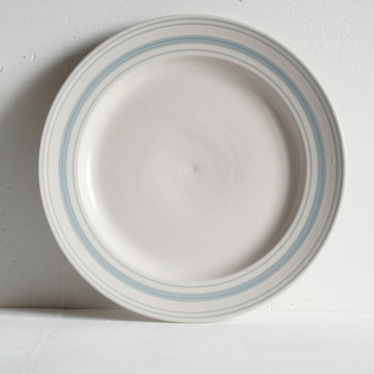 Classical Stoneware Duck Egg Linen Stripe Large Dinner Plate - Seconds