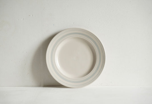 Set of Classical Stoneware Duck Egg Linen Stripe Side Plates
