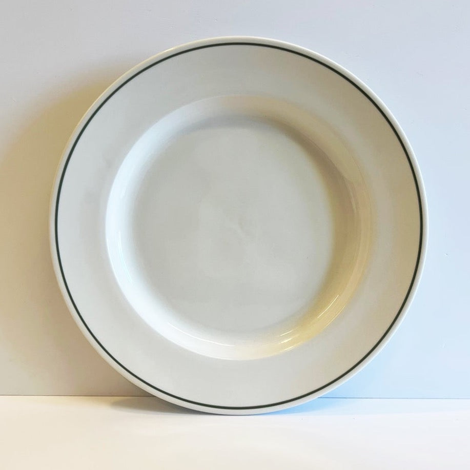Large Porcelain Dinner Plate with Forest Green Hand Painted Line
