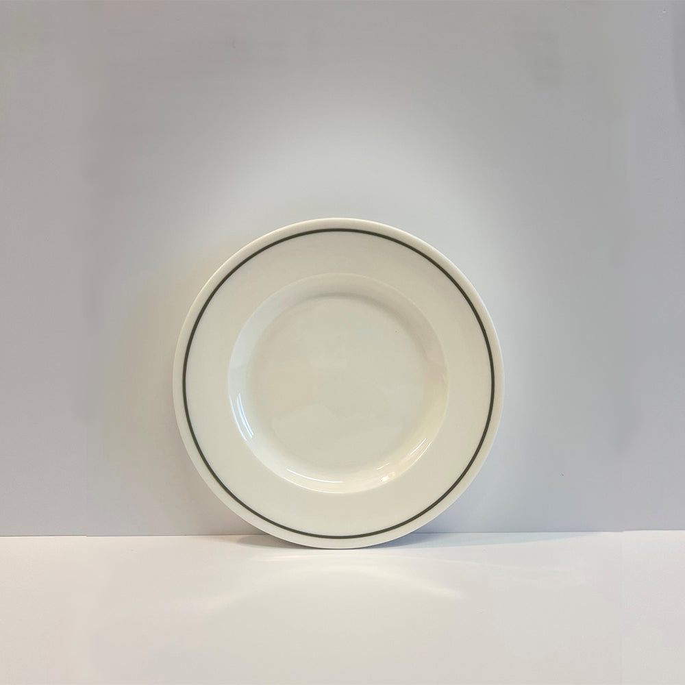 Porcelain Side Plate with Forest Green Hand Painted Line