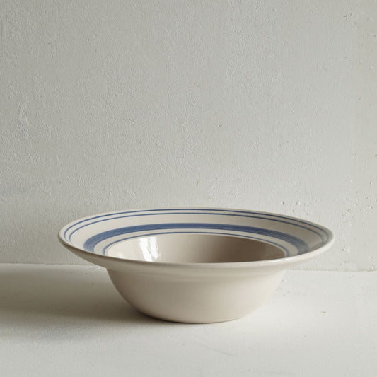 Set of Deep Bowls Navy Linen Stripe - Classical Stoneware