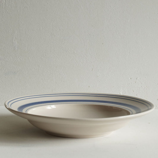 Classical Stoneware Navy Linen Stripe Shallow Bowl - Seconds