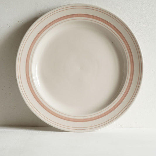 Set of Large Dinner Plates Rose Linen Stripe - Classical Stoneware