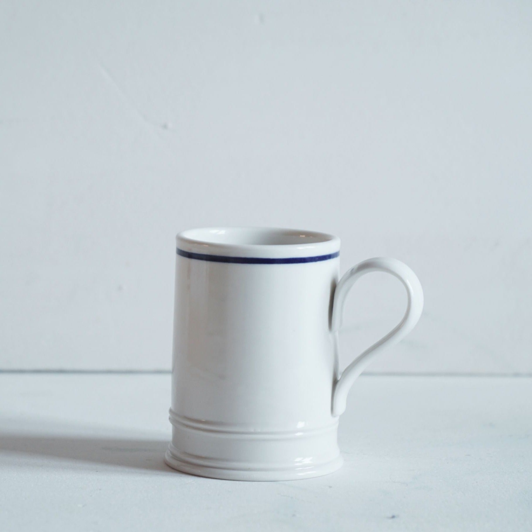 Classical Small Coffee Mug with Blue Line | Handmade Pottery UK
